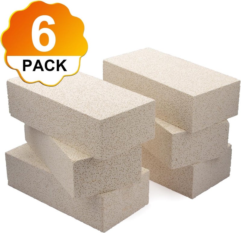 CFKJ 6 Pieces Insulating Fire Brick for Ovens, Kilns, Blacksmith, Fireplaces, Forges 9" x 4.5" x 2.5" 2300F Rated Insulating Fire Bricks - Image 2
